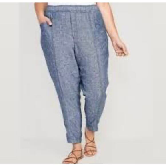 Old Navy Women's Blue Linen Blend Pants Size XL Lightweight Pull On - Picture 1 of 11